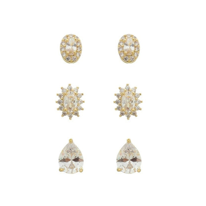 Trio de Brincos Mary Zircônias Folheado a Ouro 18k