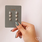 Trio de Brincos Mary Zircônias Folheado a Ouro 18k