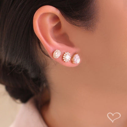 Trio de Brincos Mary Zircônias Folheado a Ouro 18k