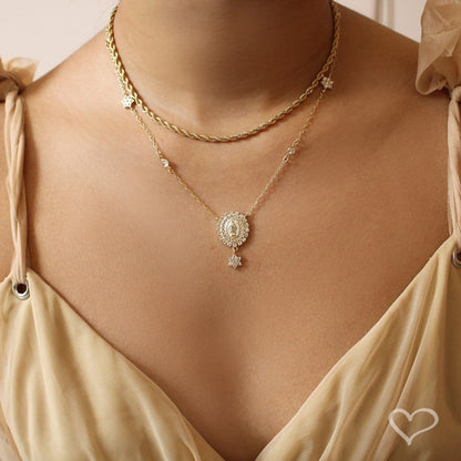 Colar Medalha Nossa Senhora das Graças Zircônias Folheado a Ouro 18k