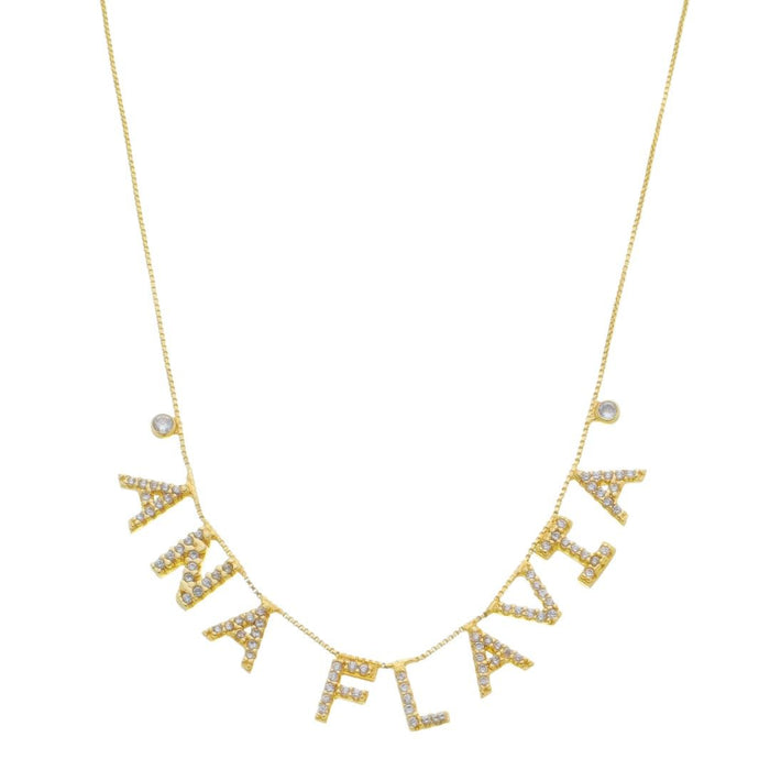 Colar Personalizado Nome Cravejado Ponto de Luz Zircônias Folheado a Ouro 18k