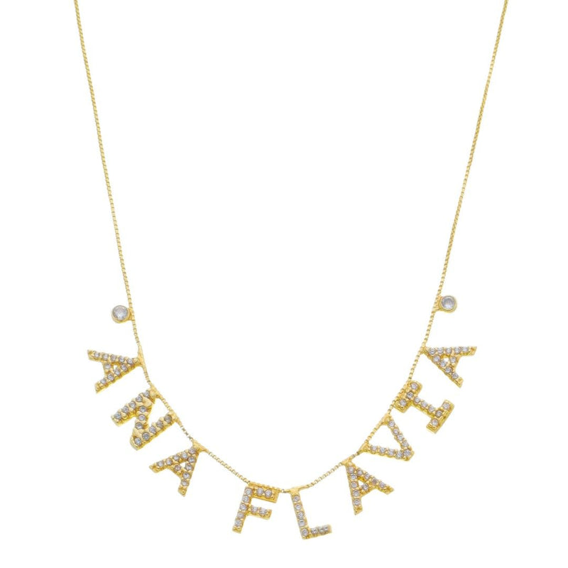 Colar Personalizado Nome Cravejado Ponto de Luz Zircônias Folheado a Ouro 18k