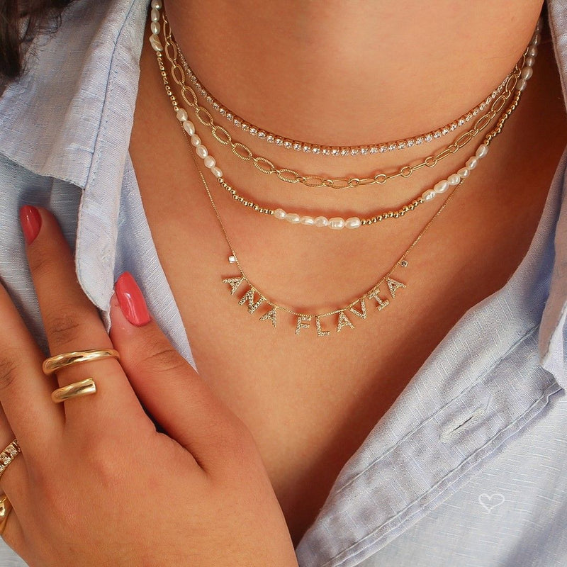 Colar Personalizado Nome Cravejado Ponto de Luz Zircônias Folheado a Ouro 18k