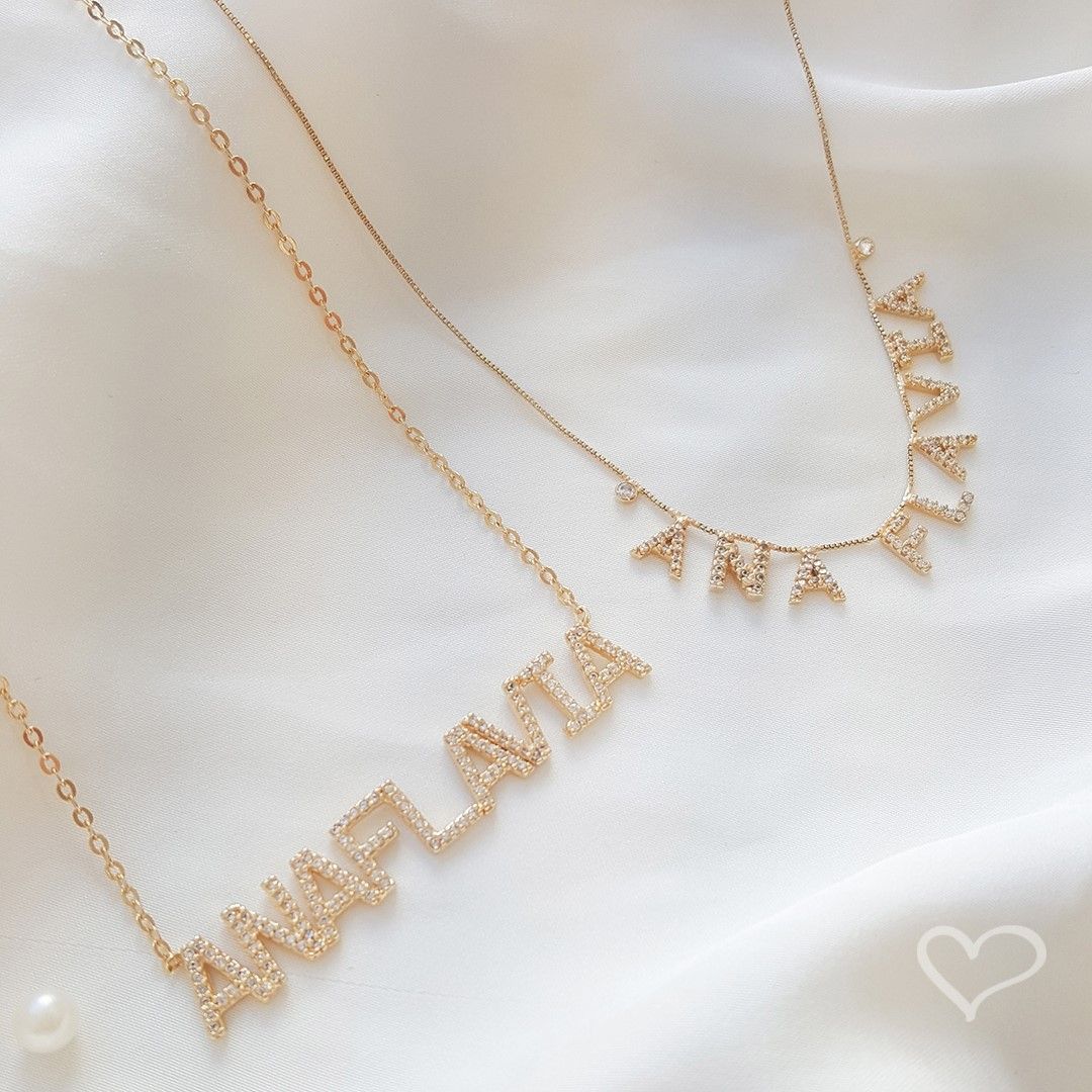 Colar Personalizado Nome Cravejado Ponto de Luz Zircônias Folheado a Ouro 18k