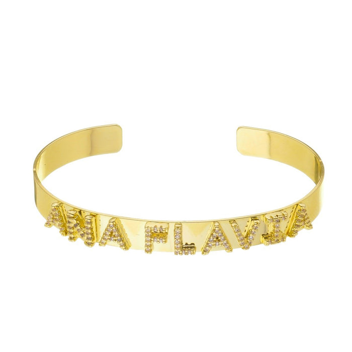 Bracelete Personalizado Nome Zircônias Folheado a Ouro 18k