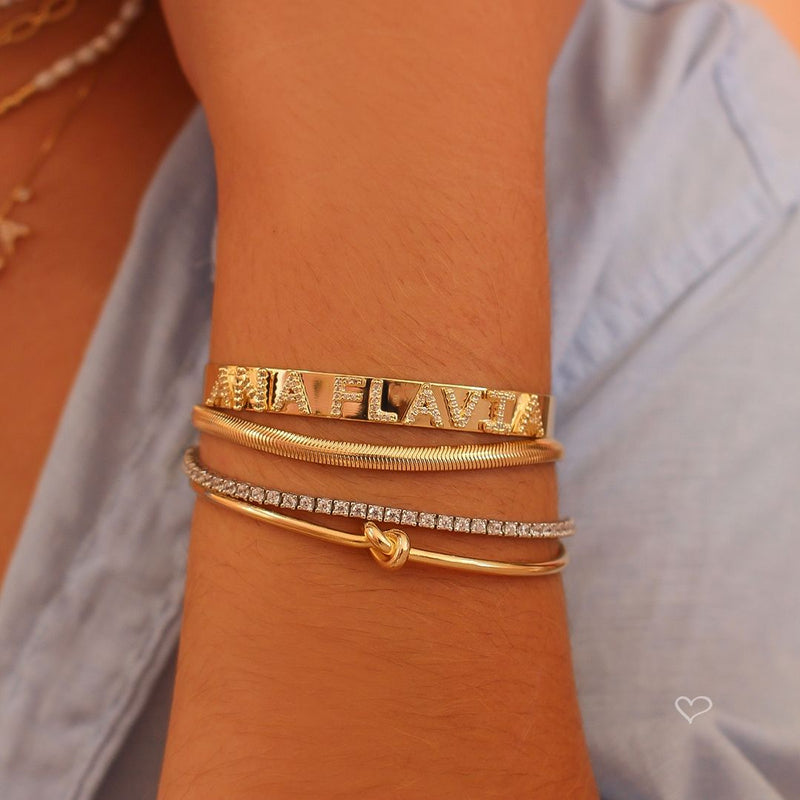 Bracelete Personalizado Nome Zircônias Folheado a Ouro 18k