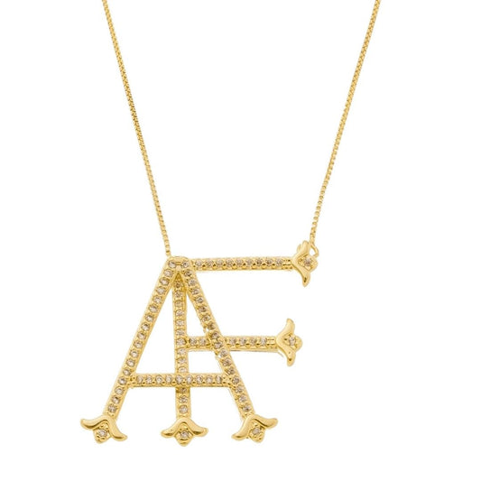 Colar Personalizado Monograma Cravejado Zircônias Folheado a Ouro 18k