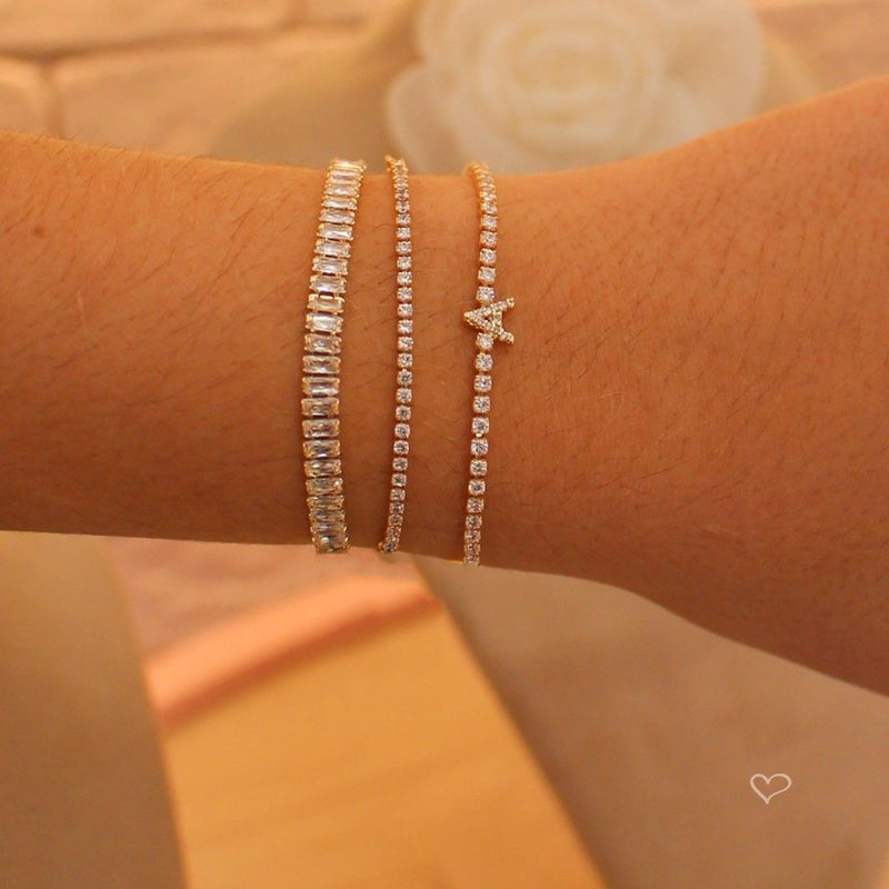 Pulseira Riviera Personalizada Inical Folheada a Ouro 18k