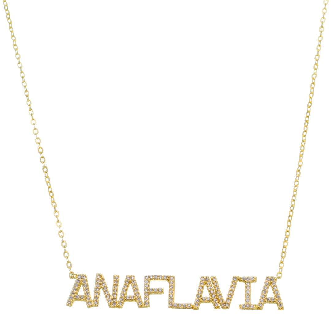 Colar Personalizado Nome Cravejado Zircônias Folheado a Ouro 18k