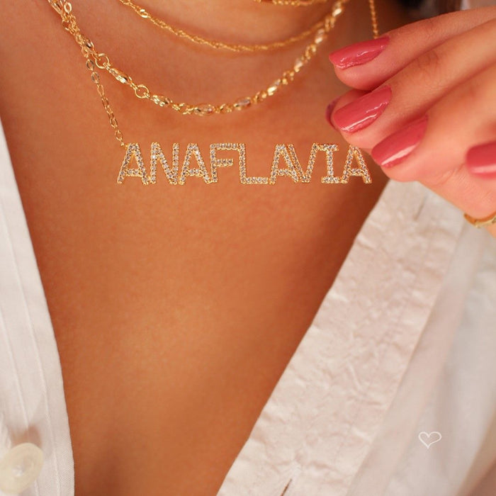 Colar Personalizado Nome Cravejado Zircônias Folheado a Ouro 18k