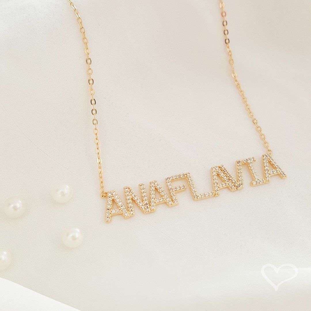 Colar Personalizado Nome Cravejado Zircônias Folheado a Ouro 18k