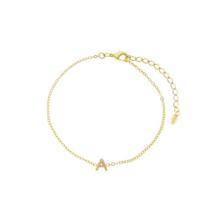 Pulseira Personalizada Inicial Cravejada Zircônias Folheado a Ouro 18k