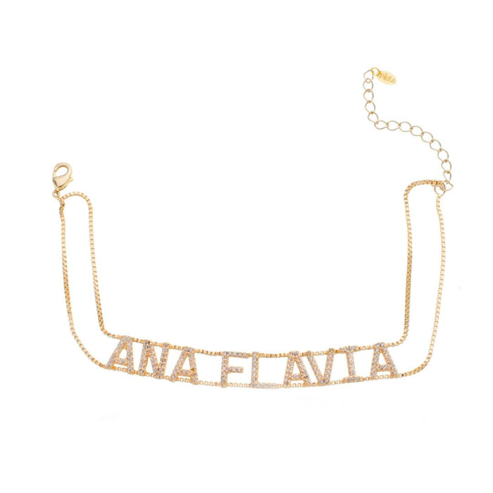 Pulseira Personalizada Nome Corrente Dupla Zircônias Folheada a Ouro 18k