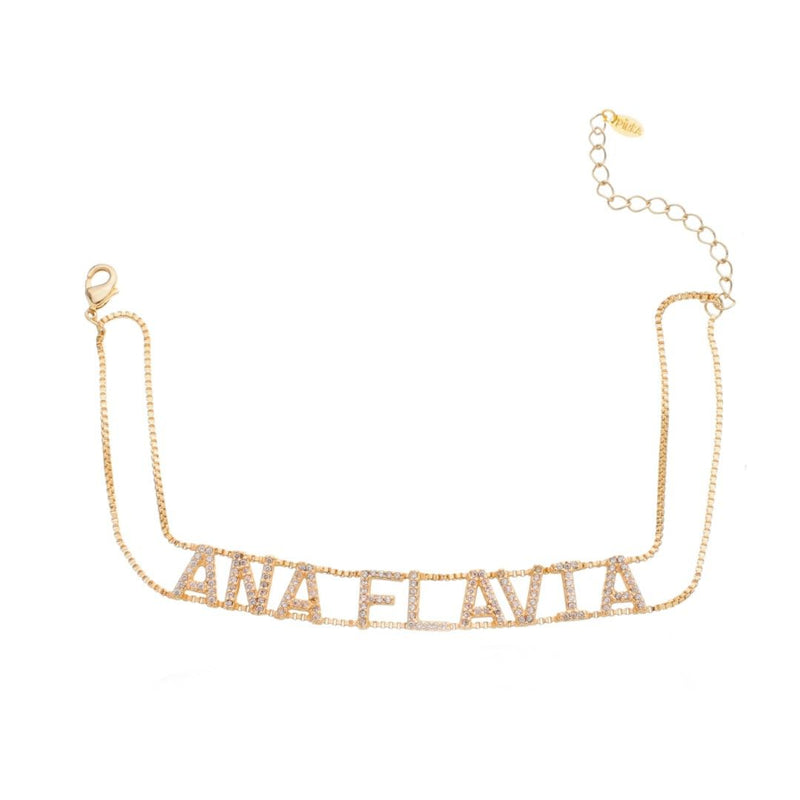 Pulseira Personalizada Nome Corrente Dupla Zircônias Folheada a Ouro 18k