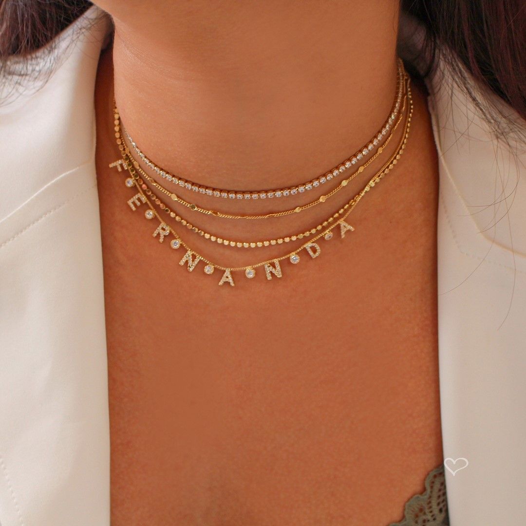 Colar Personalizado Nome Ponto de Luz Folheado a Ouro 18k