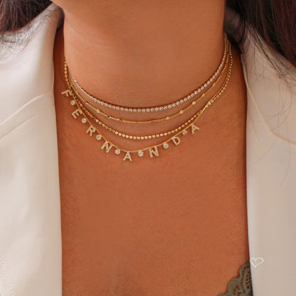 Colar Personalizado Nome Ponto de Luz Folheado a Ouro 18k