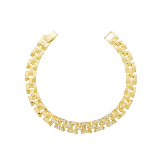 Pulseira Cleo Elos Quadrados Zircônias Folheada a Ouro 18k