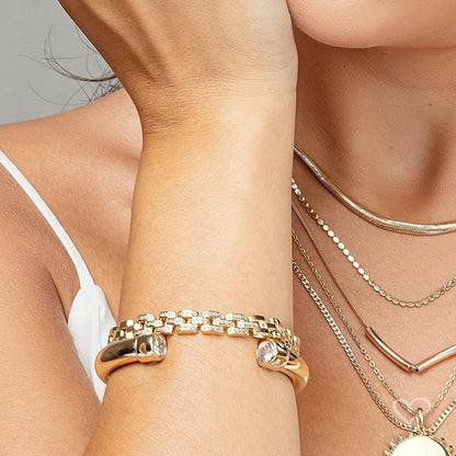 Pulseira Cleo Elos Quadrados Zircônias Folheada a Ouro 18k