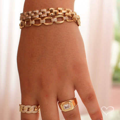 Pulseira Cleo Elos Quadrados Zircônias Folheada a Ouro 18k