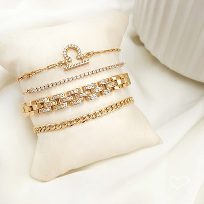 Pulseira Cleo Elos Quadrados Zircônias Folheada a Ouro 18k