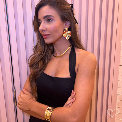 Brinco Coração Matelado Liz Folheado a Ouro 18k