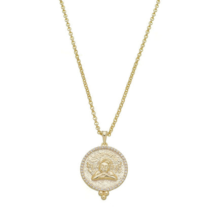 Colar Medalha Anjo da Guarda Zircônias Folheado a Ouro 18k