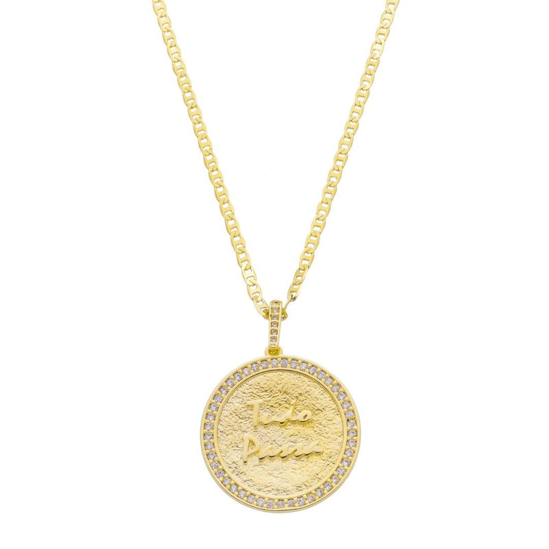 Colar Asha Medalha Tudo Passa Zircônias Folheado a Ouro 18k