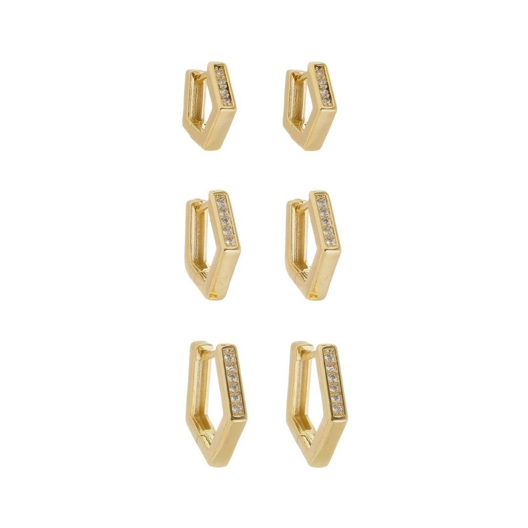Trio de Brincos Argolinha Patty Zircônias Folheado a Ouro 18k