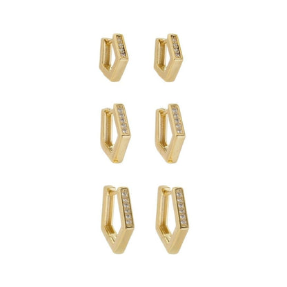 Trio de Brincos Argolinha Patty Zircônias Folheado a Ouro 18k