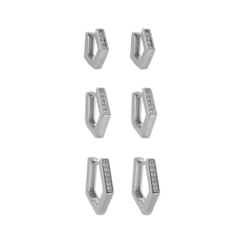 Trio de Brincos Argolinha Patty Zircônias Folheado em Ródio Branco