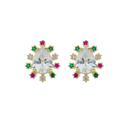 Brinco Ponto de Luz Gota Deise Zircônia Cristal Folheado a Ouro 18k