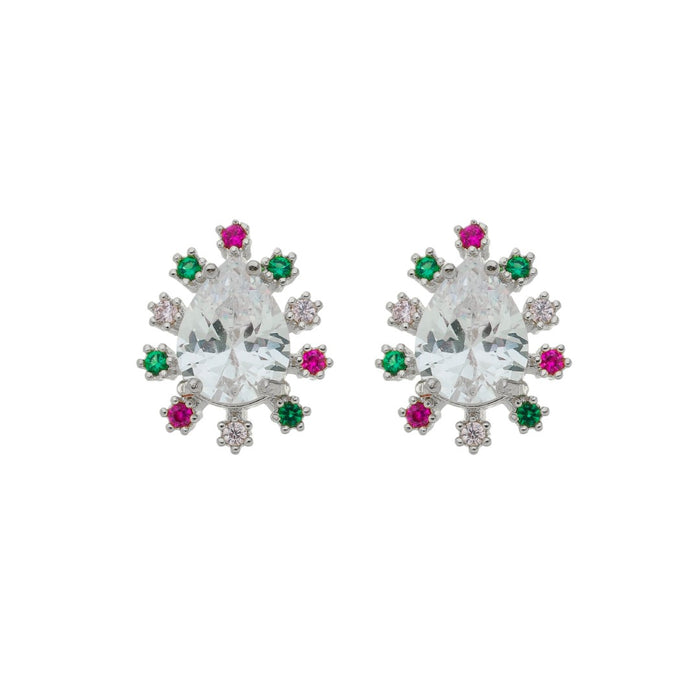 Brinco Ponto de Luz Gota Deise Zircônia Cristal Folheado em Ródio Branco