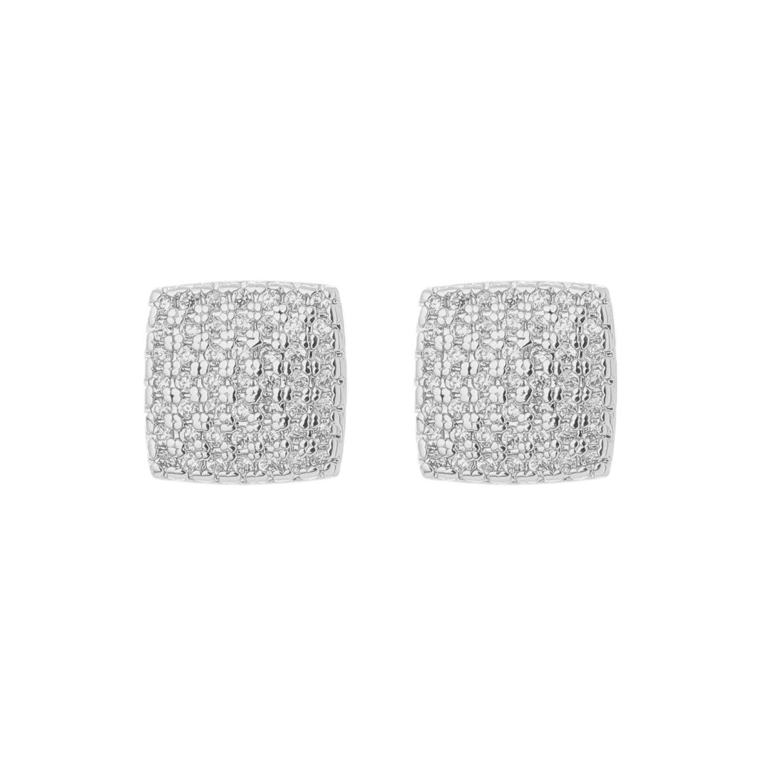 Brinco Débora Quadrado Zircônias Folheado em Ródio Branco