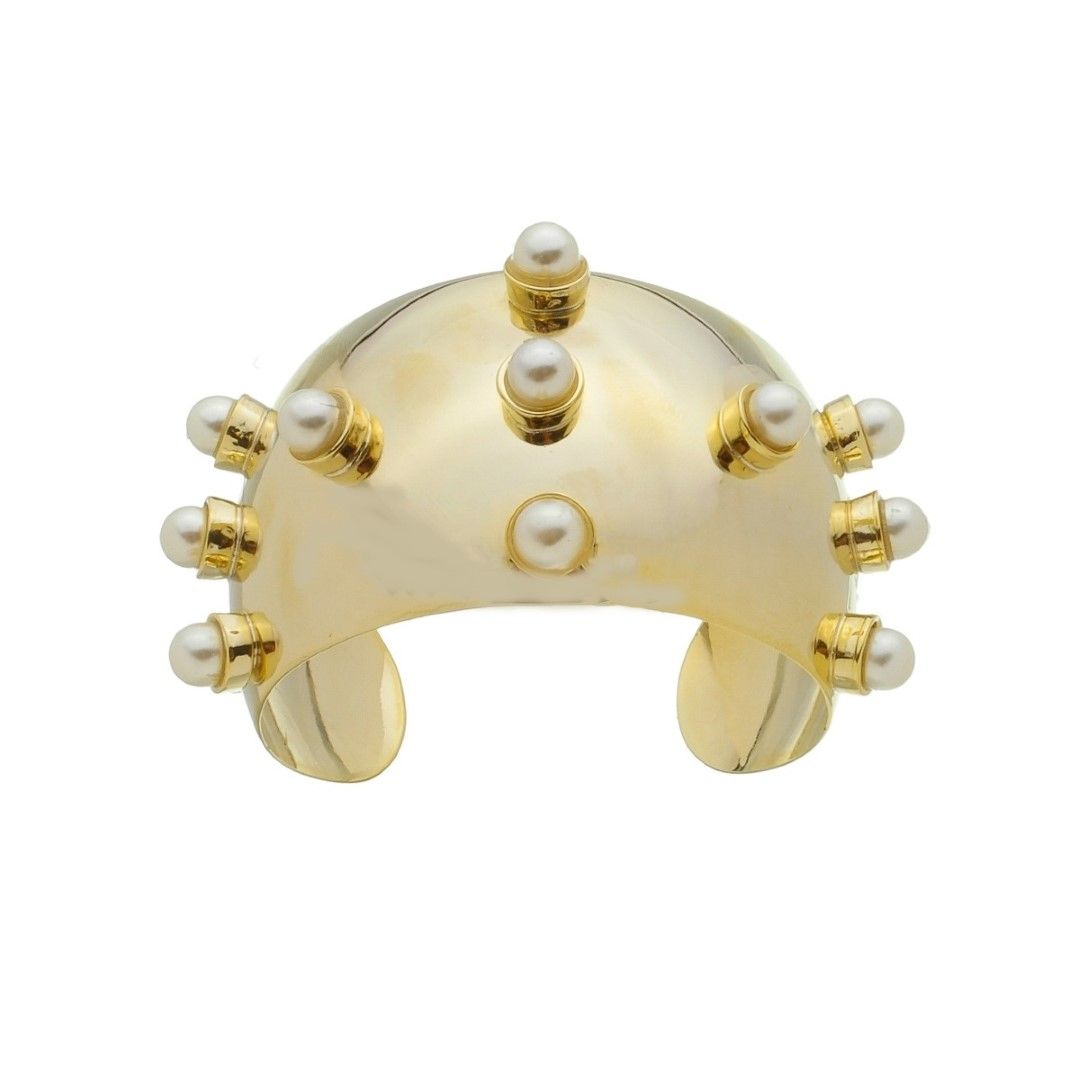 Bracelete Largo Nísia Pérolas Folheado a Ouro 18k