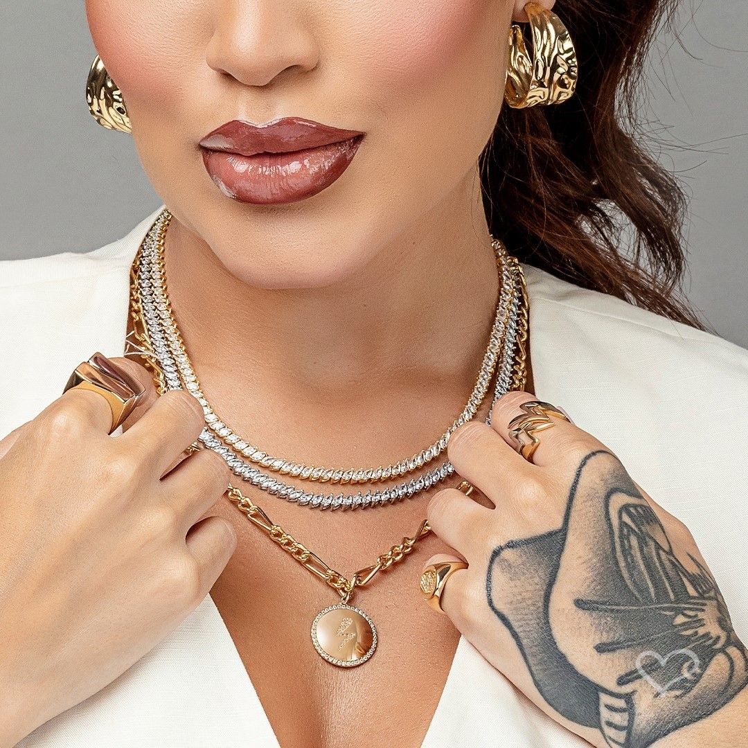 Colar Riviera Esther Zircônias Baguete Folheado a Ouro 18k