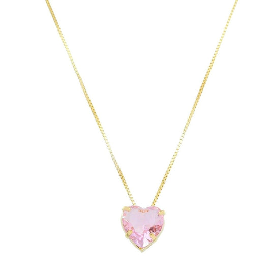 Colar de Coração Hcc Zircônia Rosa Folheado a Ouro 18k