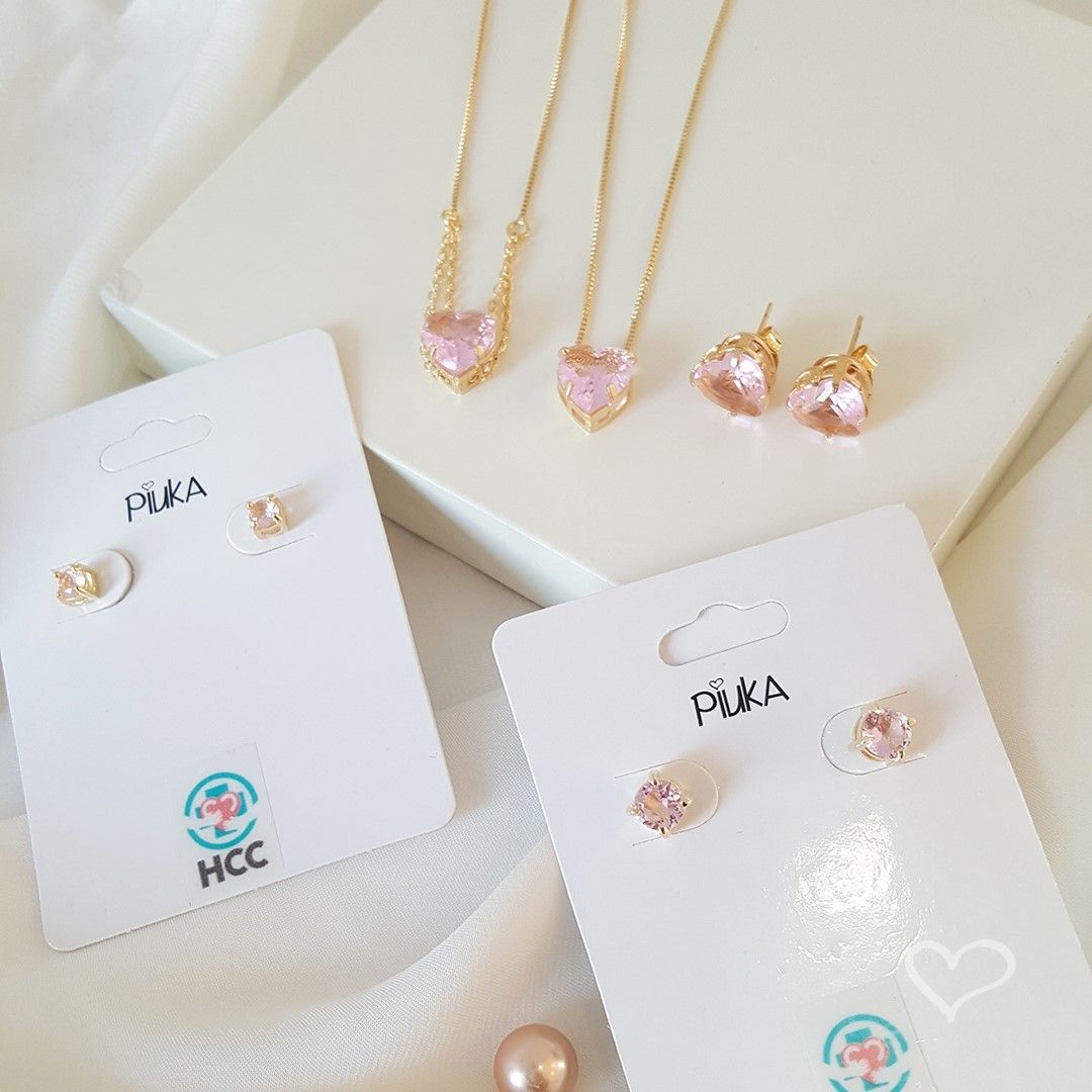 Colar de Coração Hcc Zircônia Rosa Folheado a Ouro 18k