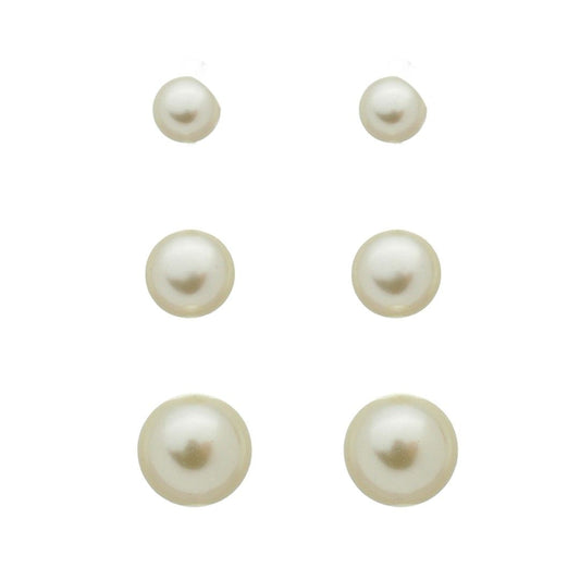 Trio de Brincos Pérolas Folheado em Ródio Branco