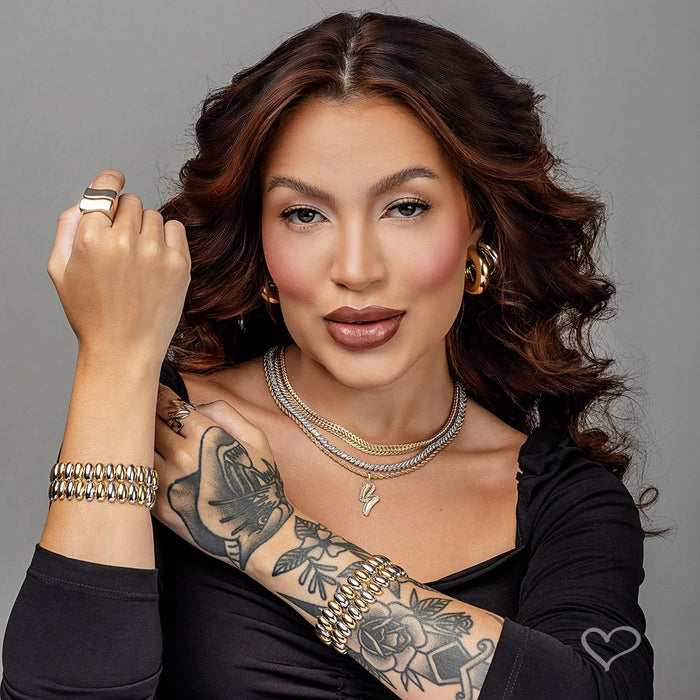 Anel Duplo Luli Folheado a Ouro 18k e Folheado em Ródio Branco