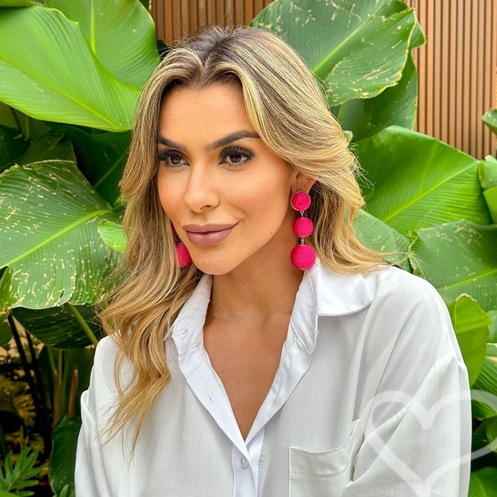 Brinco Bolas Fio Pink Maria Elimia