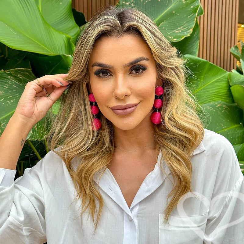 Brinco Bolas Fio Pink Maria Elimia