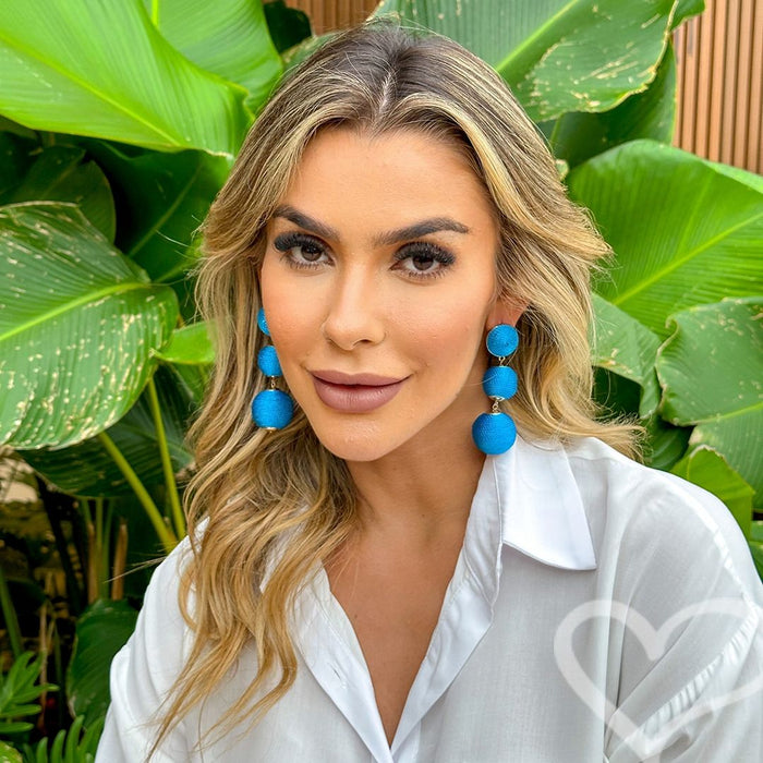 Brinco Bolas Fio Azul Maria Elimia