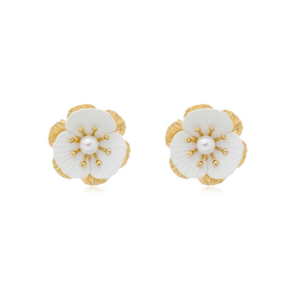 Brinco Flor Melissa Dourado e Branca