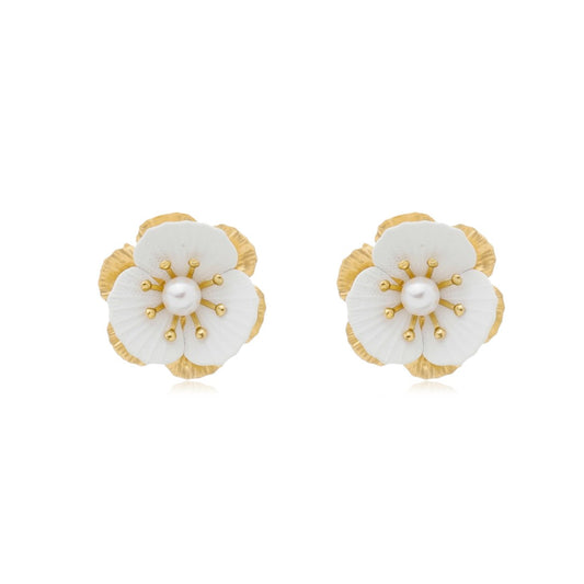 Brinco Flor Melissa Dourado e Branca