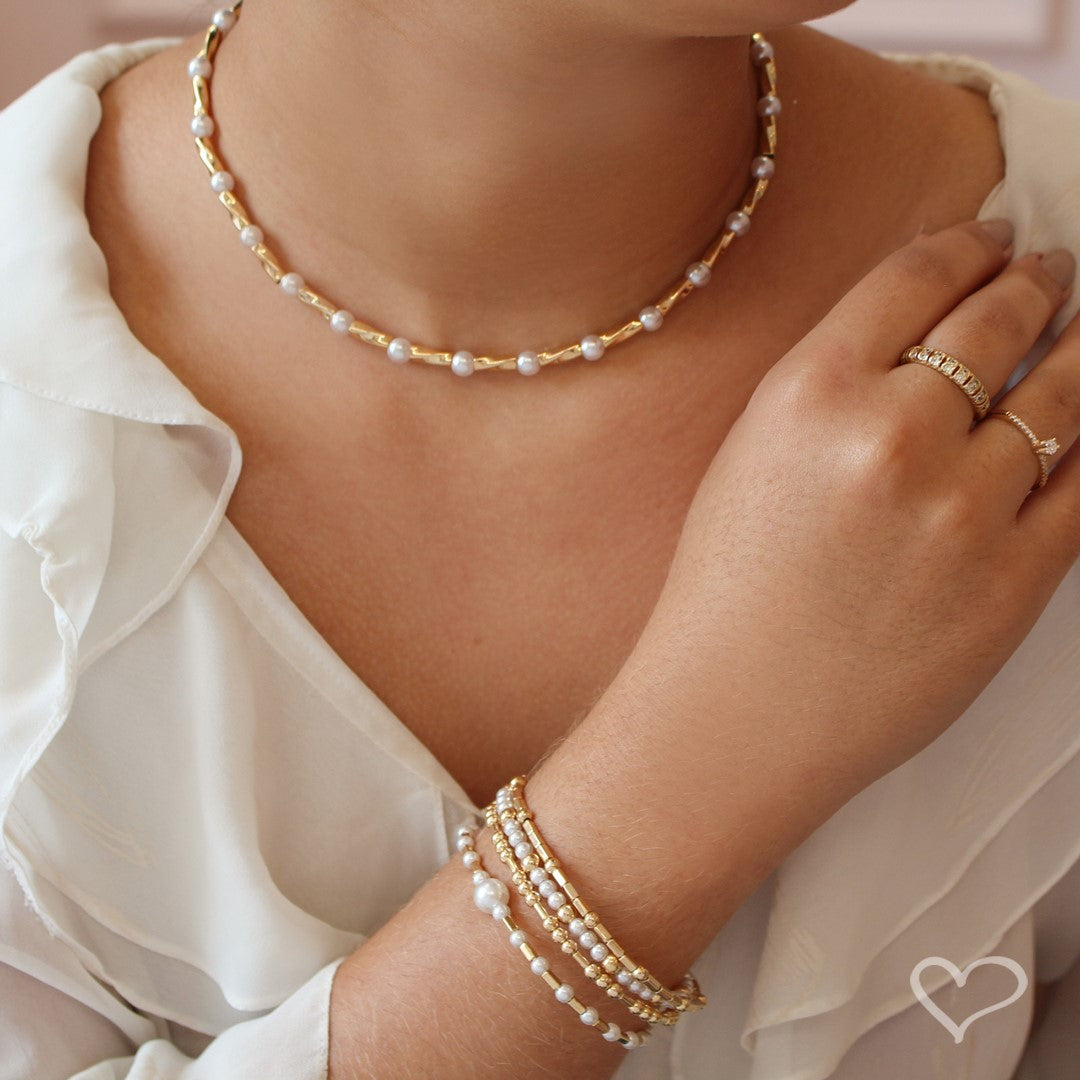 Bracelete Alice Pérolas Folheado a Ouro 18k