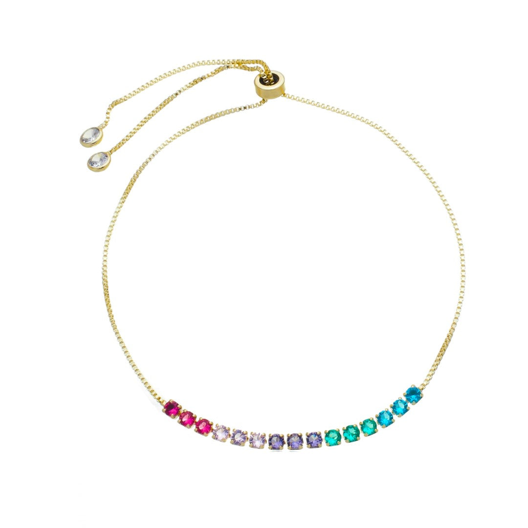 Pulseira Riviera Bianca Zircônias Coloridas Folheada a Ouro 18k Piuka