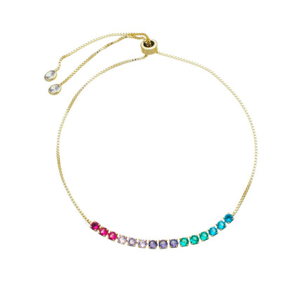 Pulseira Riviera Bianca Zircônias Coloridas Folheada a Ouro 18k Piuka