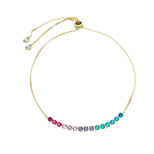 Pulseira Riviera Bianca Zircônias Coloridas Folheada a Ouro 18k Piuka