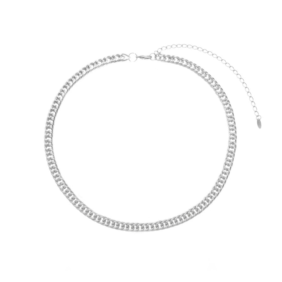 Choker Serena Elos Malha Larga Folheada em Ródio Branco - Piuka