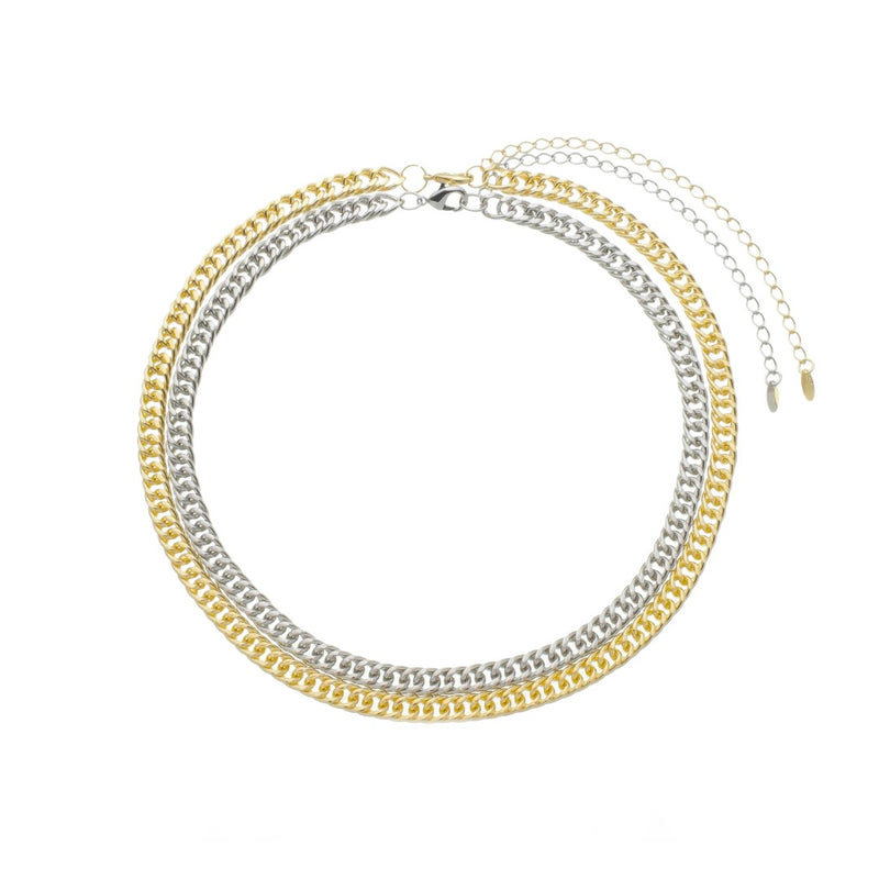 Choker Silvia 2 Voltas Malha Metal Folheada à Ouro e Folheada em Ródio Branco